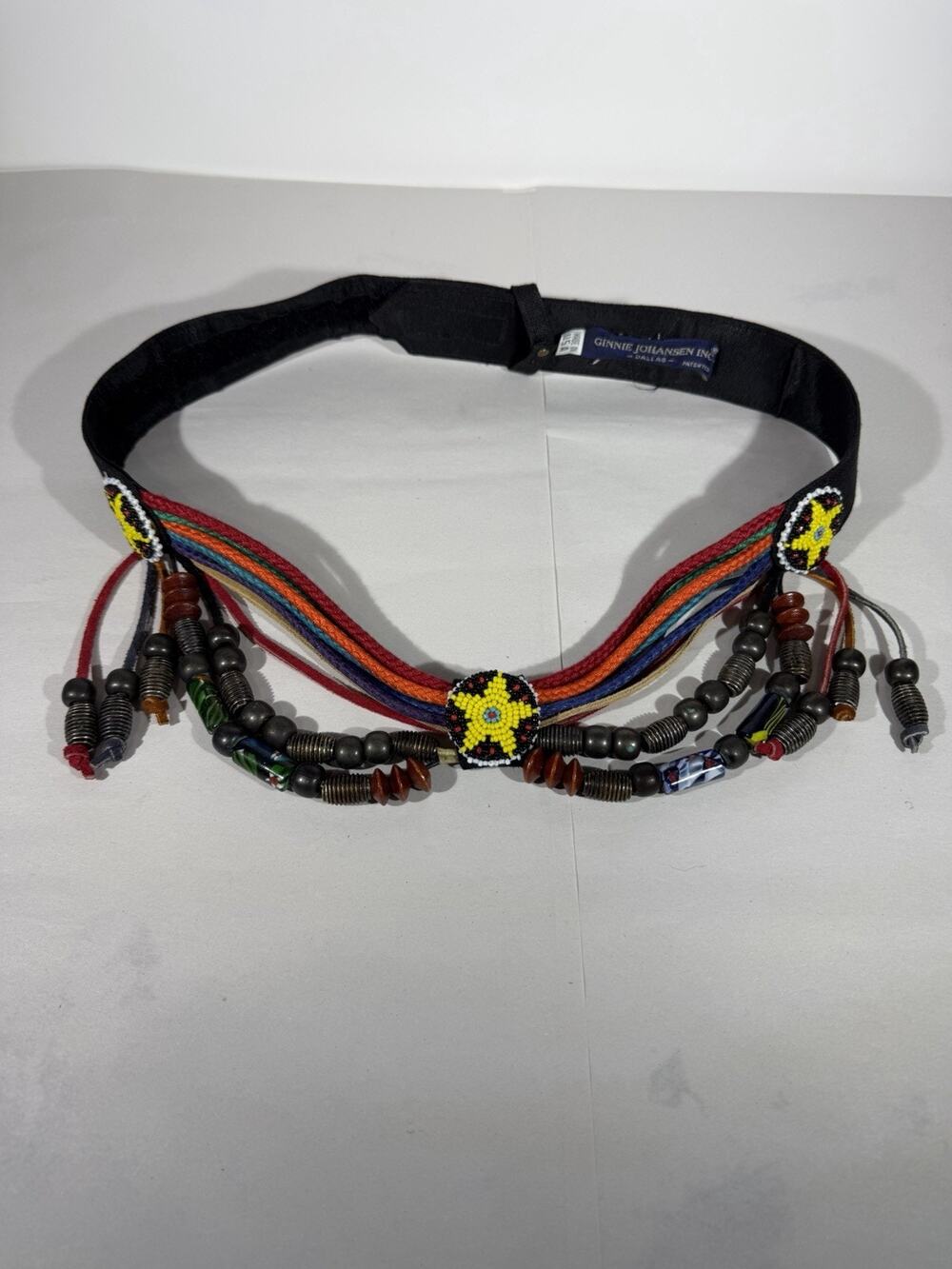 Vintage Ginnie Johansen Belt Beaded Dangle Braided Rope Western USA 80s